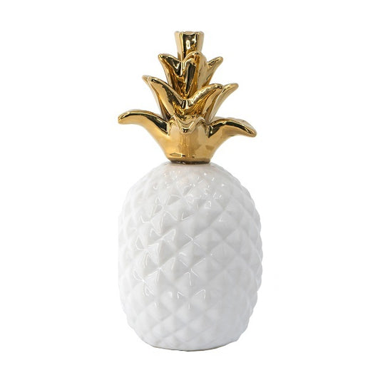 White Pineapple with a Gold Crown Ornament