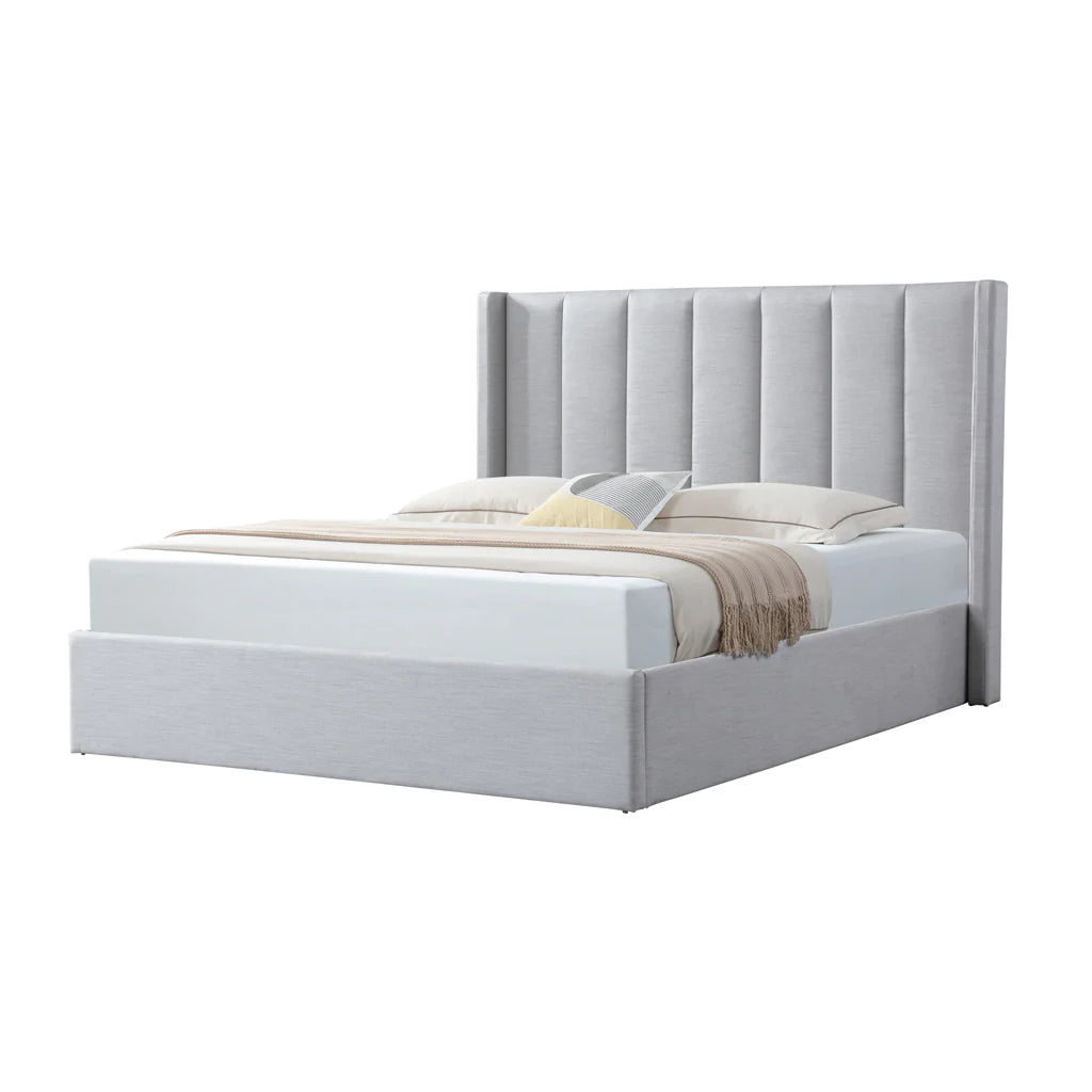 Aragon King Bed Frame - Pearl Grey with Storage