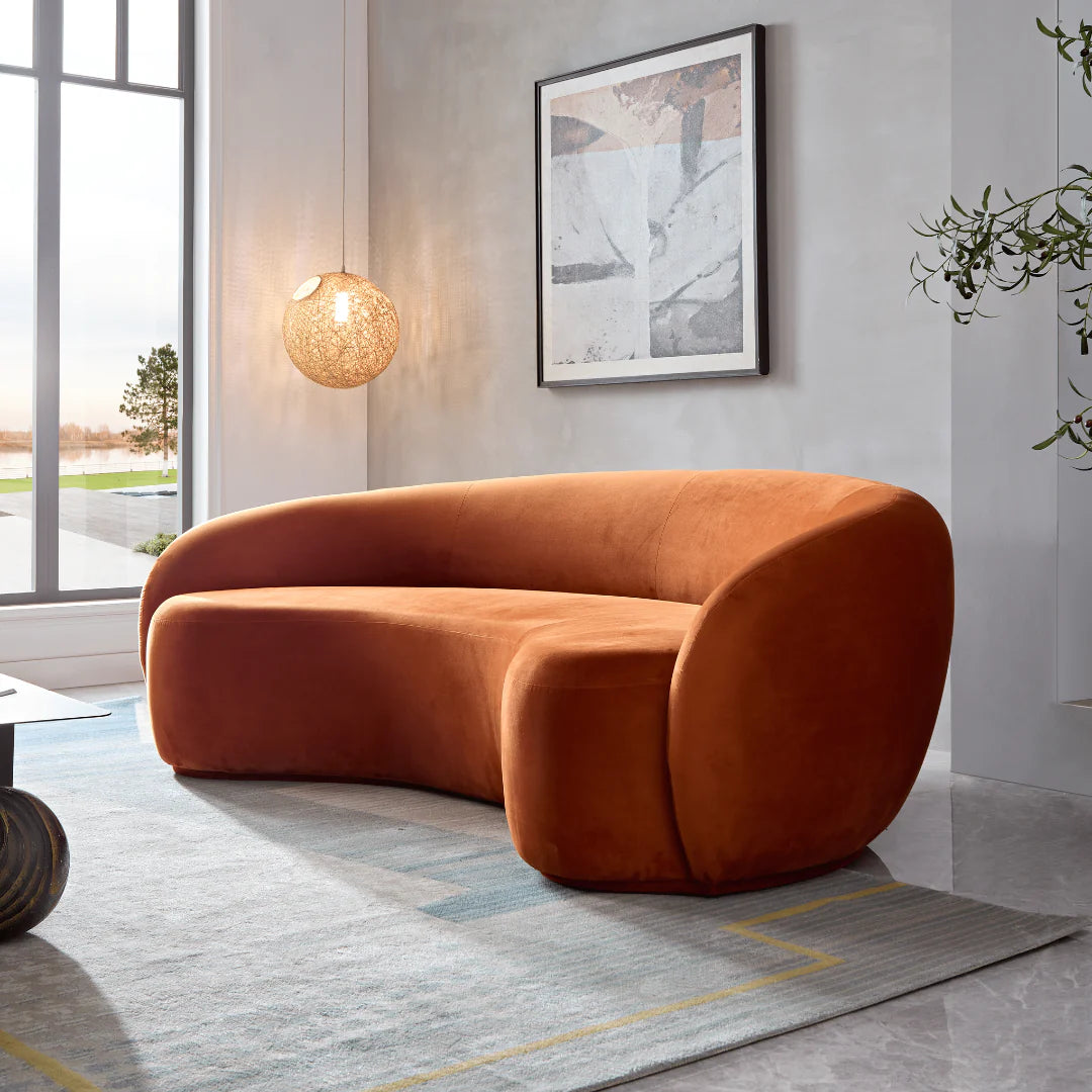 Curvo 3 Seater Velvet Sofa - Burnt Orange