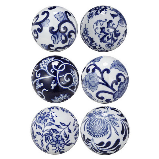 Blue & White 6 Decorator Balls Round Orbs