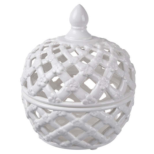 Lattice Decorative Lidded Jar Tall Bird Motive -  20 x 20 x 24cm