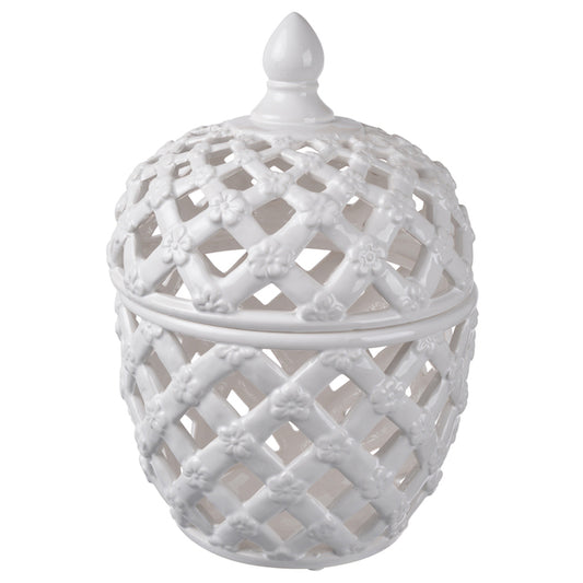 Lattice Decorative Lidded Jar Flower Motive 