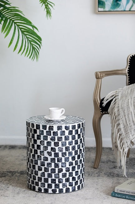 Black & White Mosaic Tiled Stool 35x35x40cms