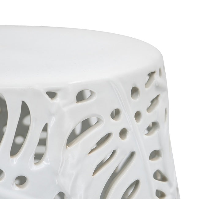 Palm Leaf Cutwork Ceramic Stool 37.5x37.5x50cms