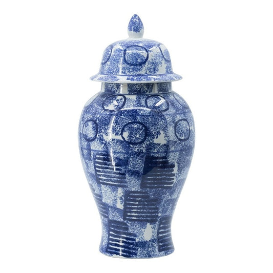 Blue & White Abstract Ginger Jar Tall - 26x26x50cms