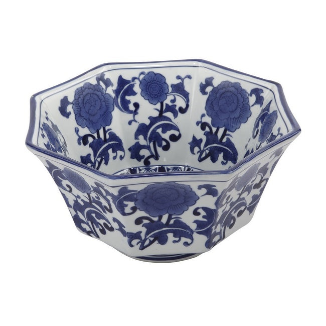 Ren Blue and White Centerpiece Decorative Bowl 26.67 X 26.67 X 14.48cm