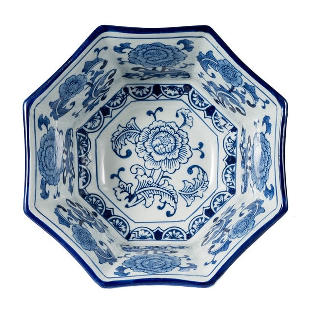 Ren Blue and White Centerpiece Decorative Bowl 26.67 X 26.67 X 14.48cm