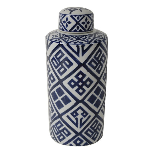 Valora Blue and White Cylinder Jar - 16 X 16 X 35.05cm