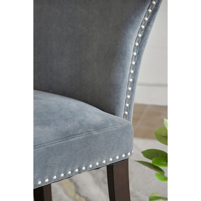 Studded Grey Velvet Look Armless Dining Chairs Set of 2