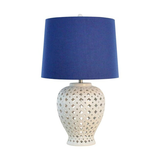 Lattice White Table Lamp /Blue Shade