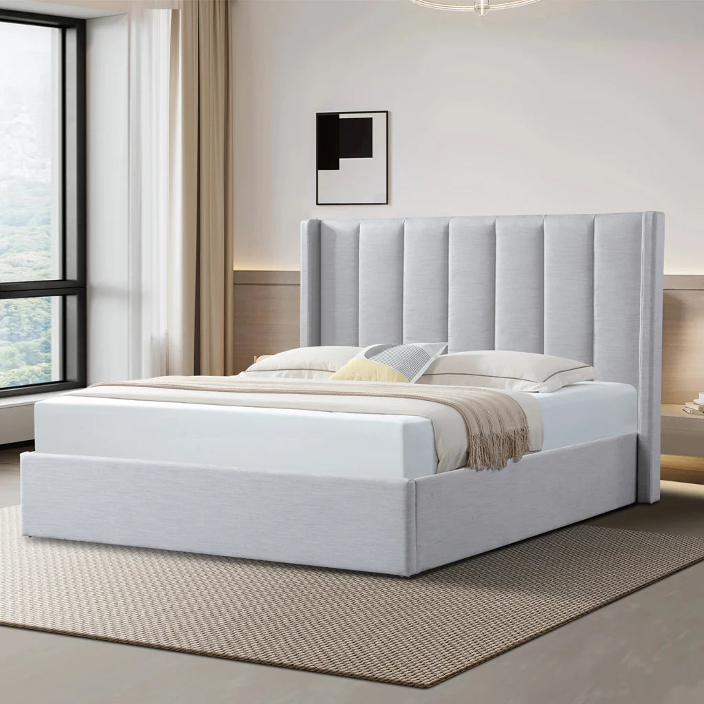 Aragon King Bed Frame - Pearl Grey with Storage