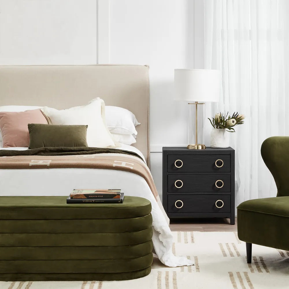 Demi Storage Bench Ottoman - Olive Velvet