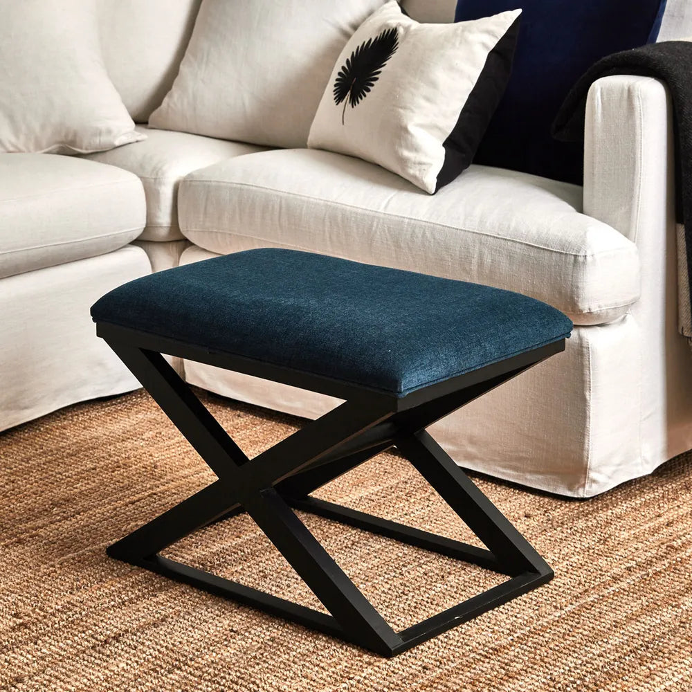 Spencer Black Timber Stool - Teal Chenille