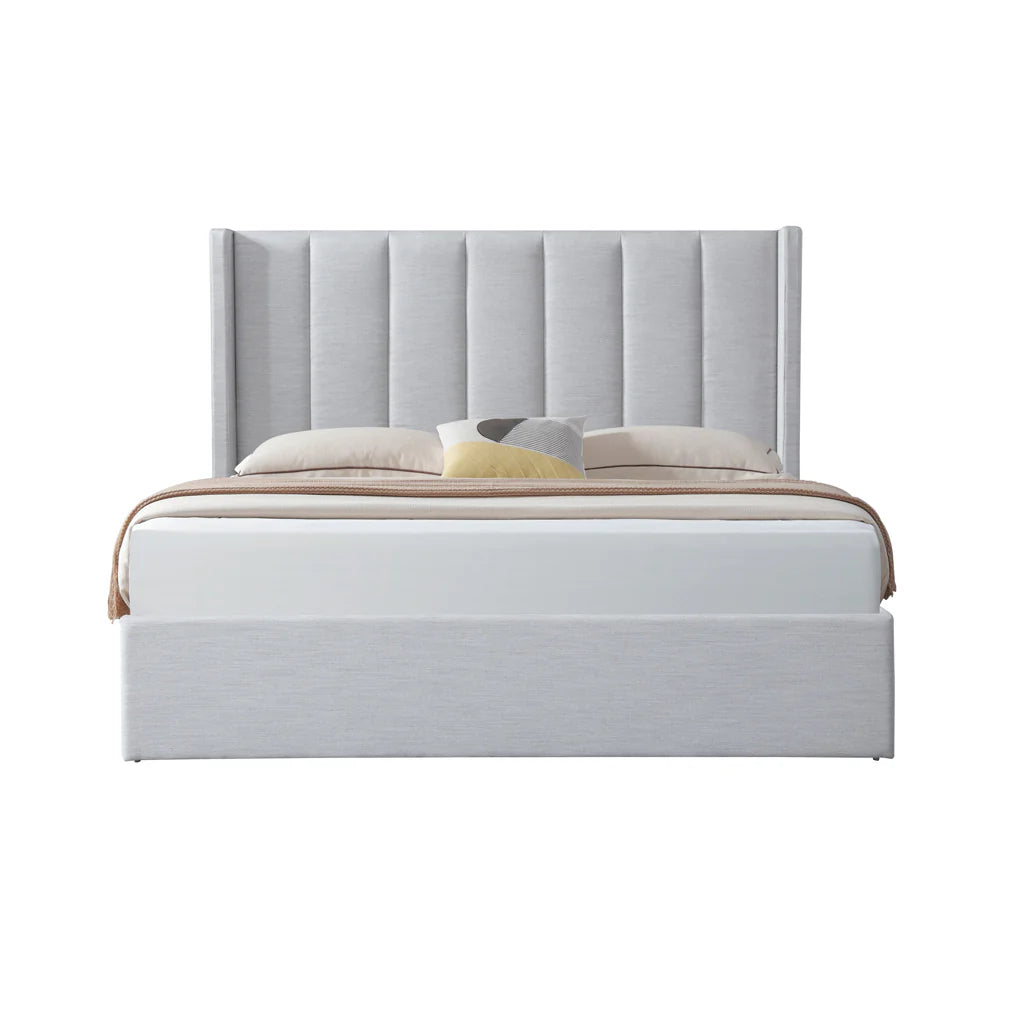 Aragon King Bed Frame - Pearl Grey with Storage