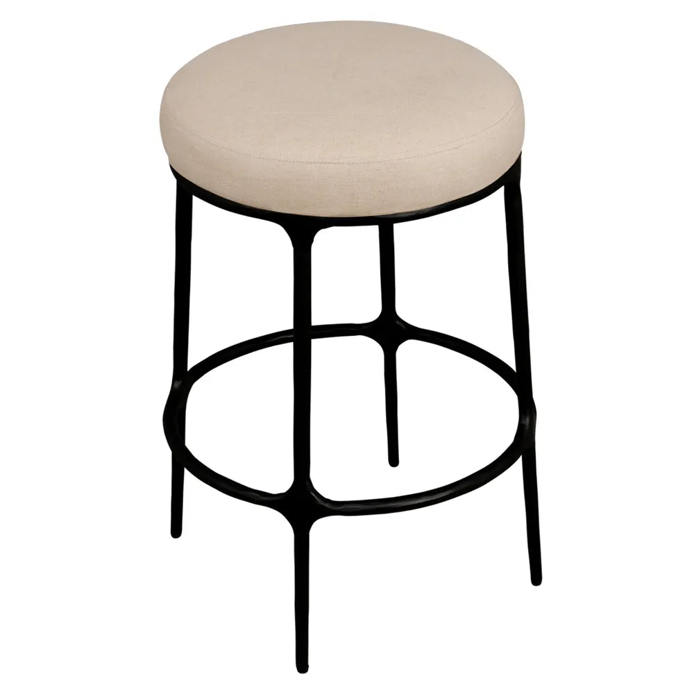 Heston Black Kitchen Stool - Natural Linen