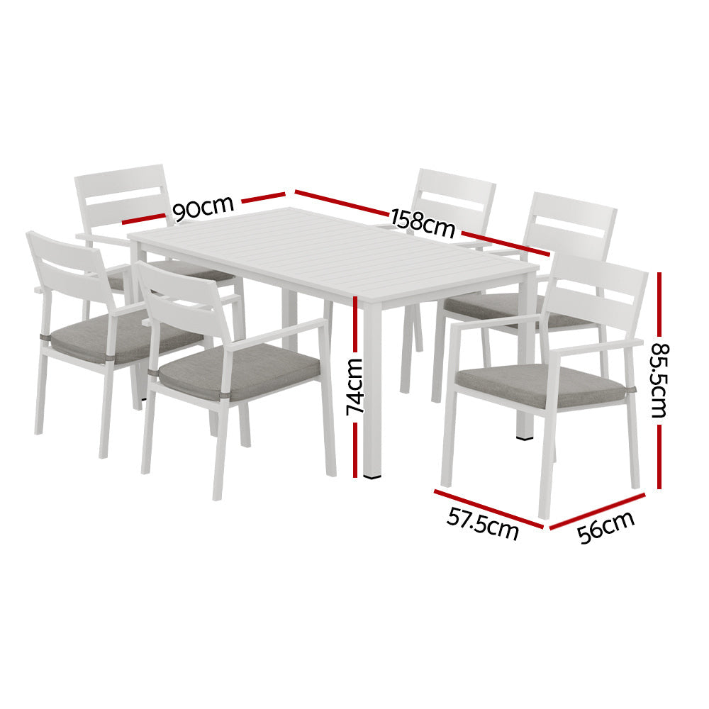 Caspian 7 Piece White Outdoor Dining Set