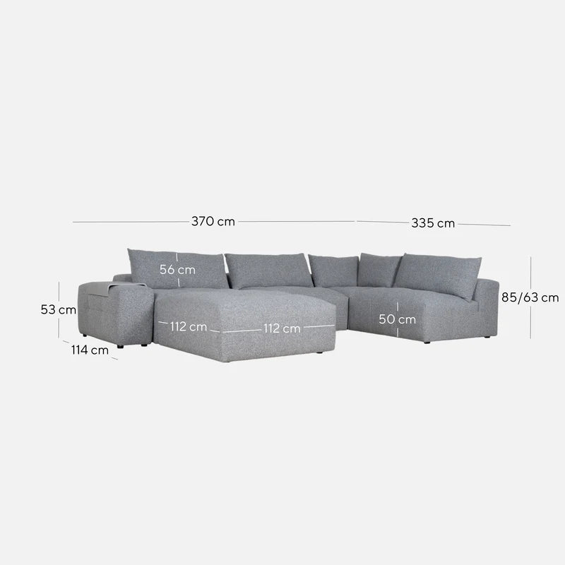 Rowan Right Chaise Fabric Sofa - Glacier Grey