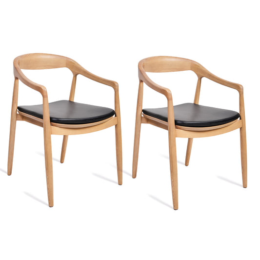 Astrid Ashwood Natural Dining Chair Set of 2 - Black Leather