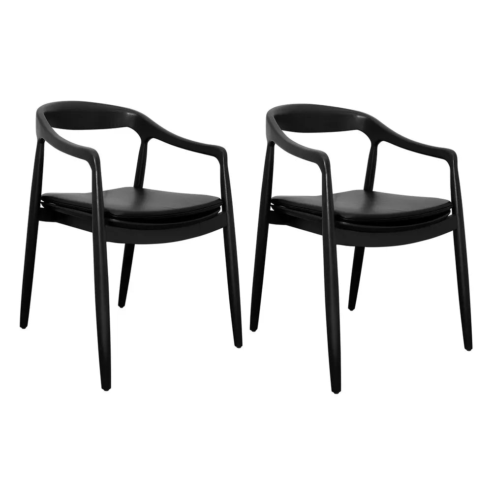 Astrid Ashwood Black Dining Chair Set of 2 - Black Leather