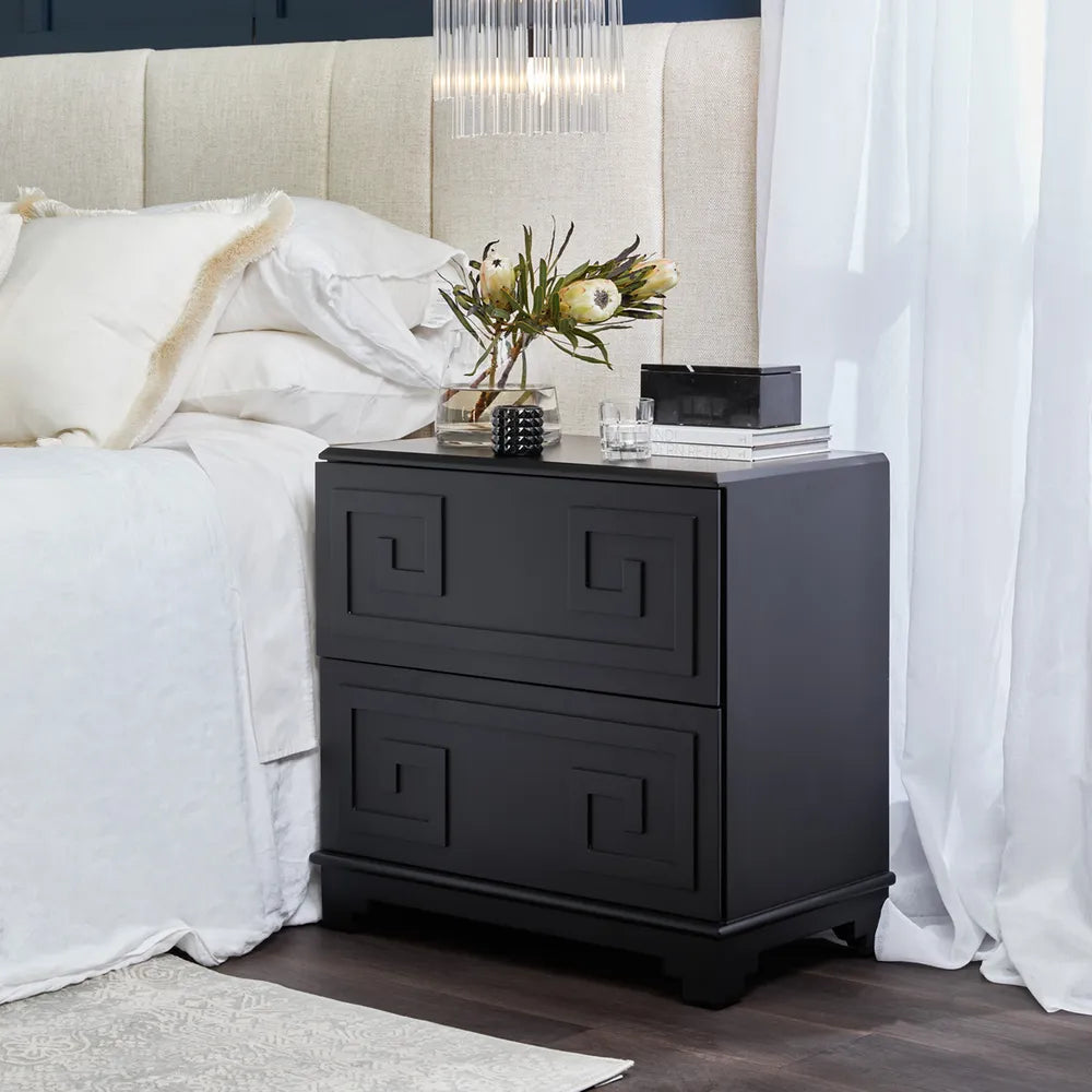 Greek Key Bedside Table - Black