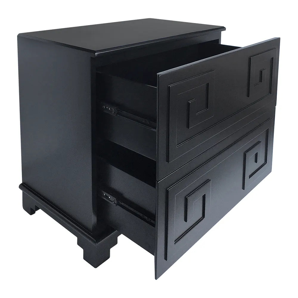 Greek Key Bedside Table - Black