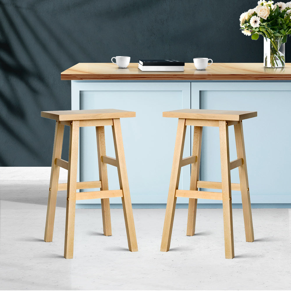 Set of 2 Baden Natural Wooden Bar Stools