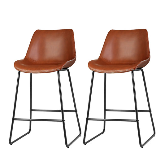 Set of 2 Fenella Leather Bar Stools