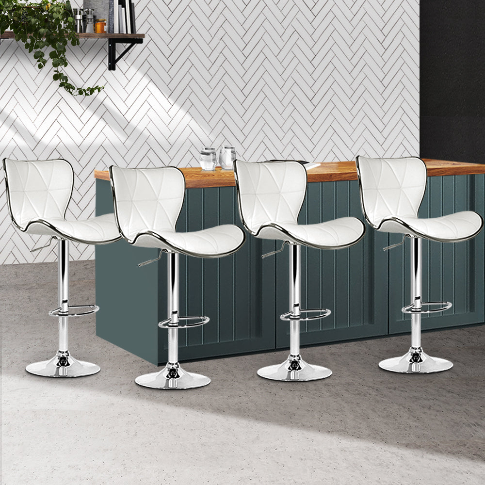 Set of 4 Carmine Leather Bar Stools