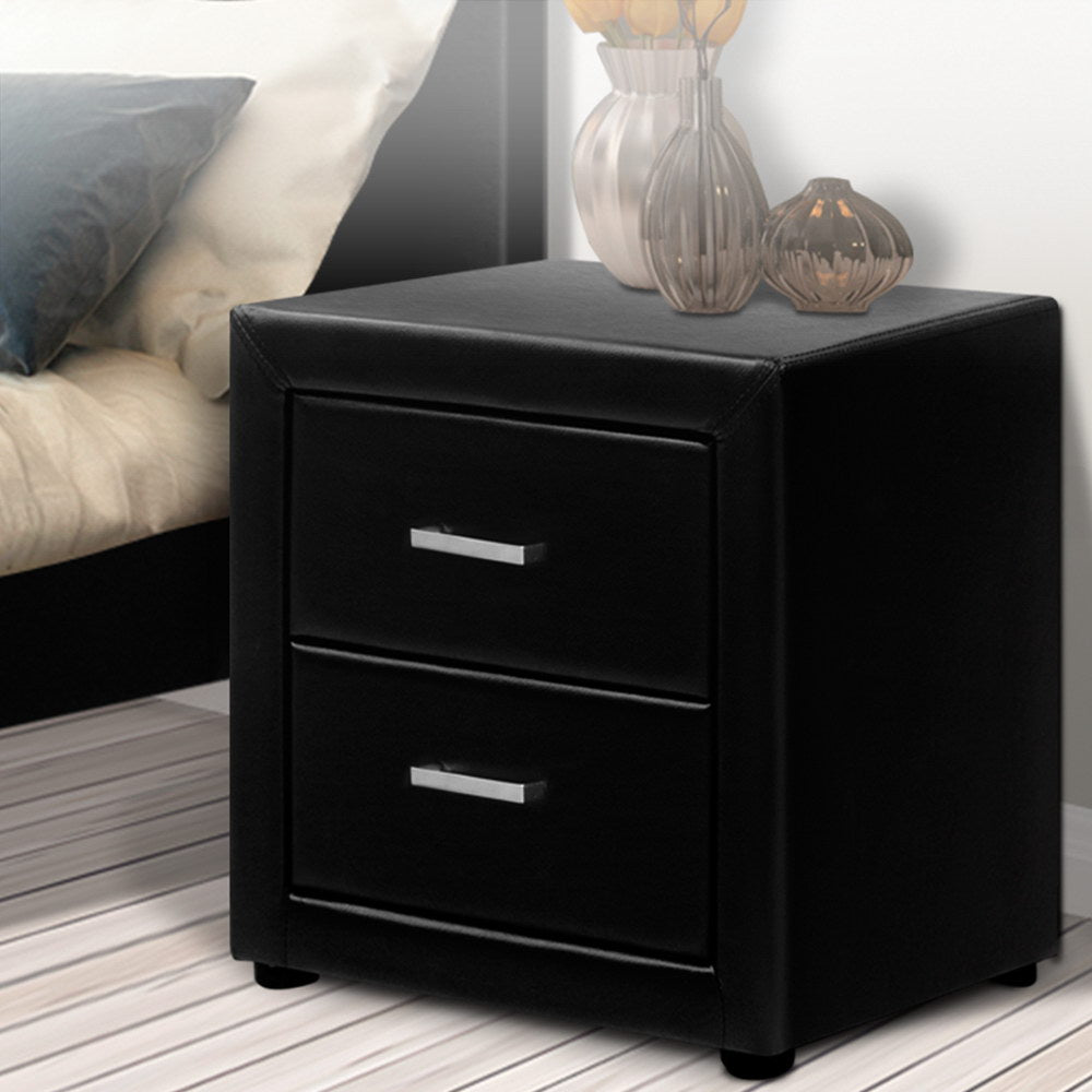 Ronald Black Leather Bedside Table