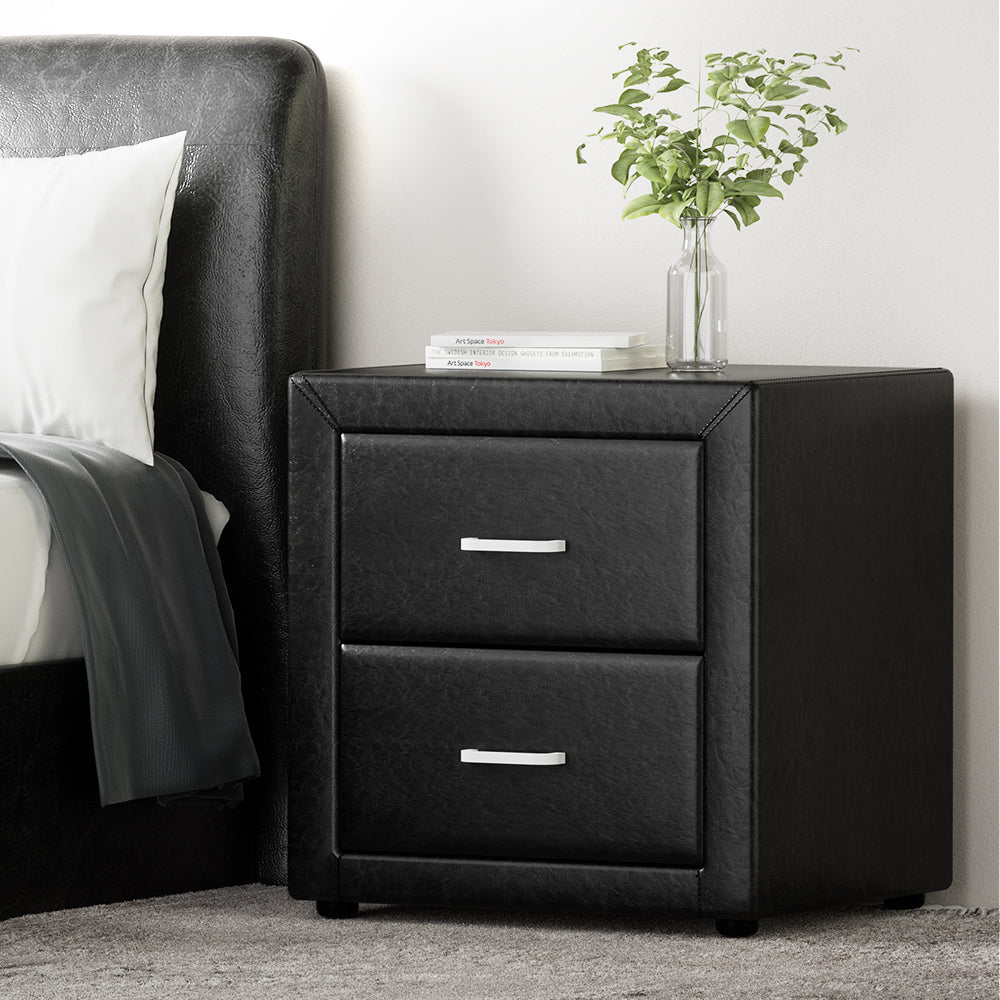 Ronald Black Leather Bedside Table