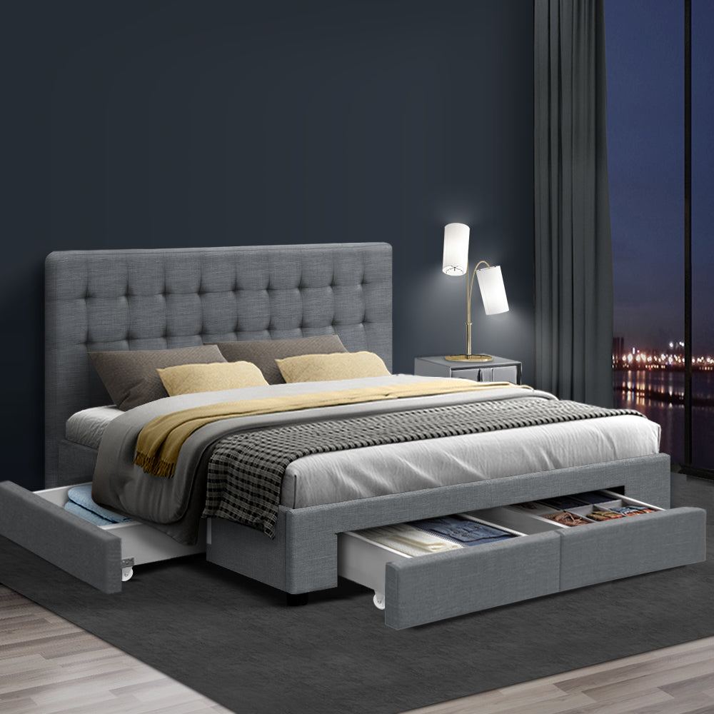 Mario Grey Bed Frame King Size with Storage