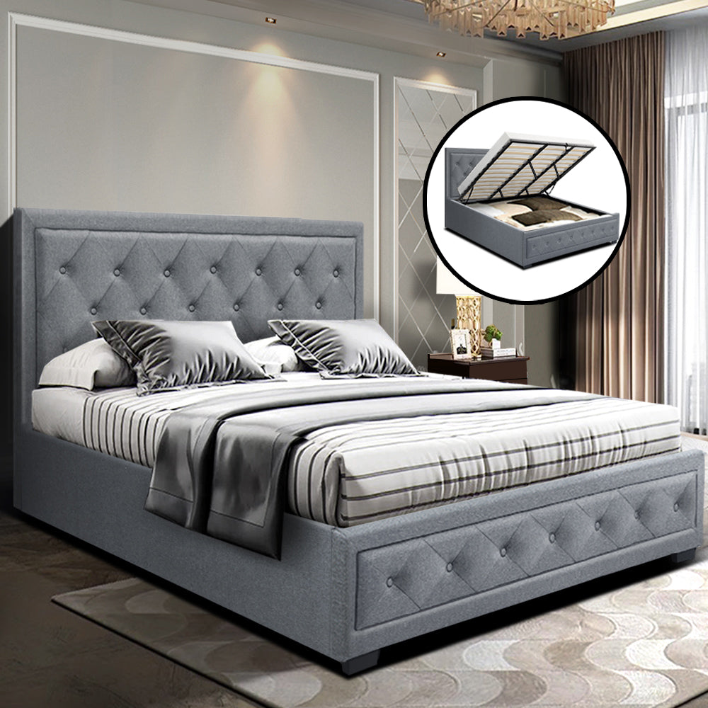 Terry Grey Bed Frame King Size with Storage