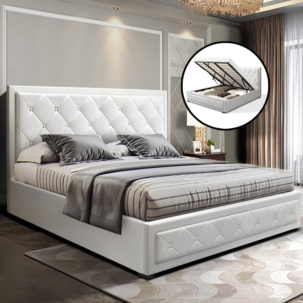 Cosima White Bed Frame King Size with Storage