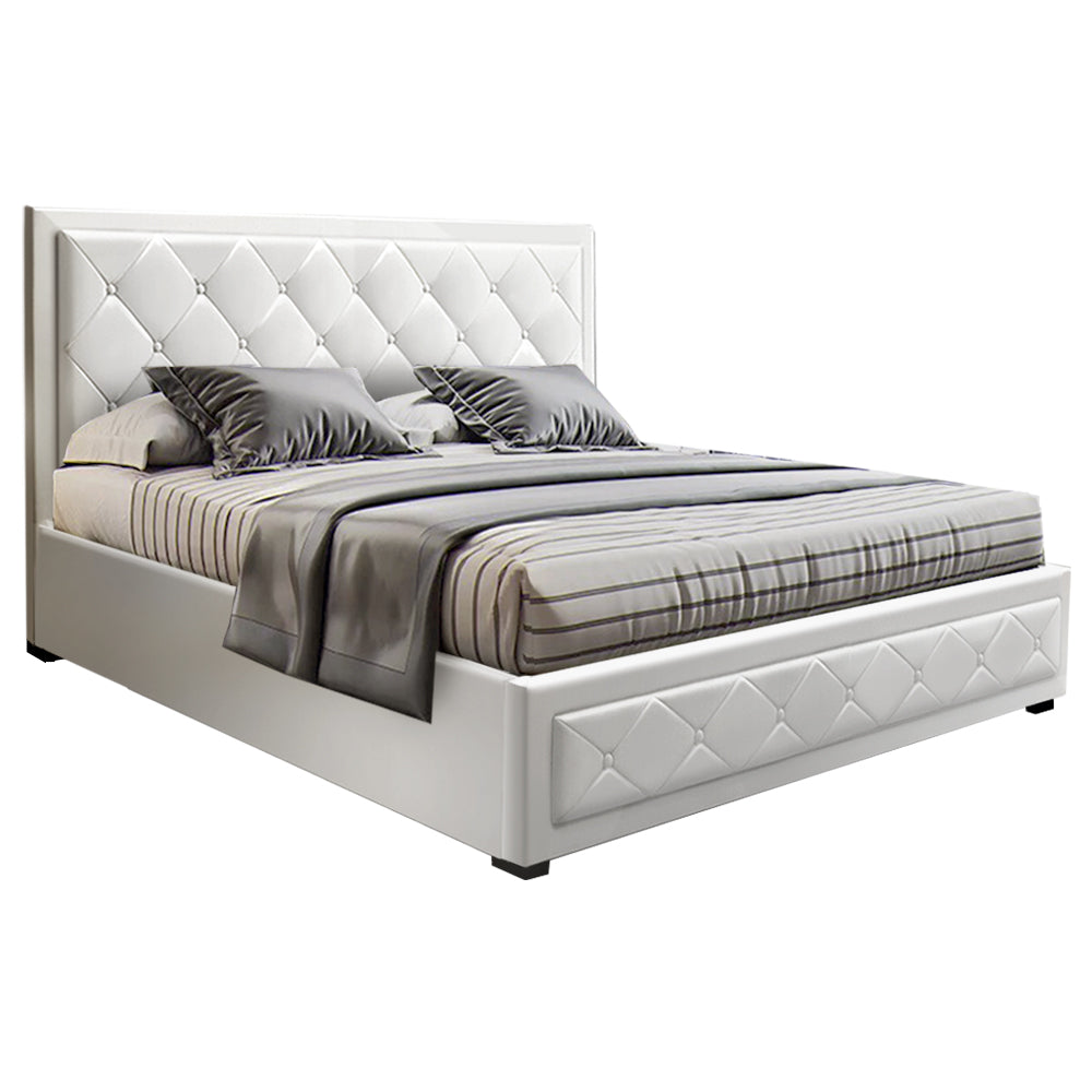 Cosima White Bed Frame Queen Size With Storage