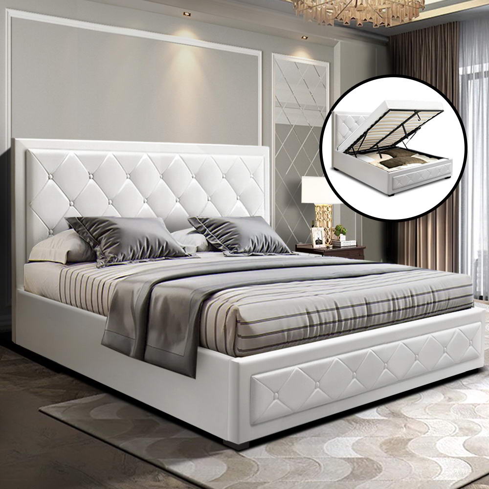 Cosima White Bed Frame Queen Size With Storage