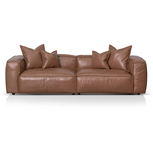 Carmel 4 Seater Sofa with Cushion and Pillow - Caramel Brown