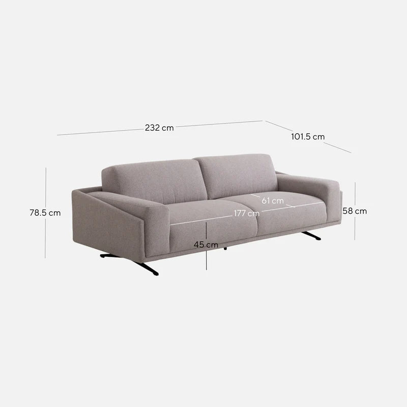 Alexis 3 Seater Fabric Sofa - Dusty Grey