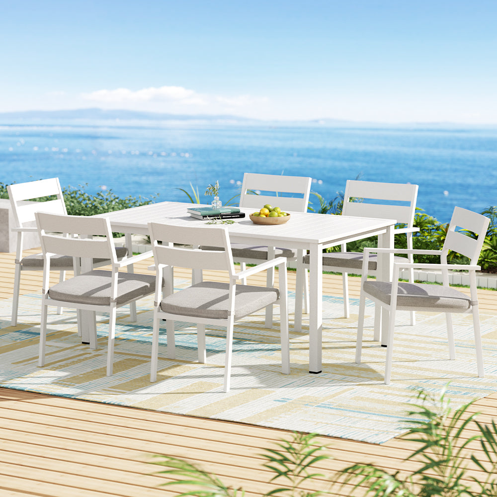 Caspian 7 Piece White Outdoor Dining Set