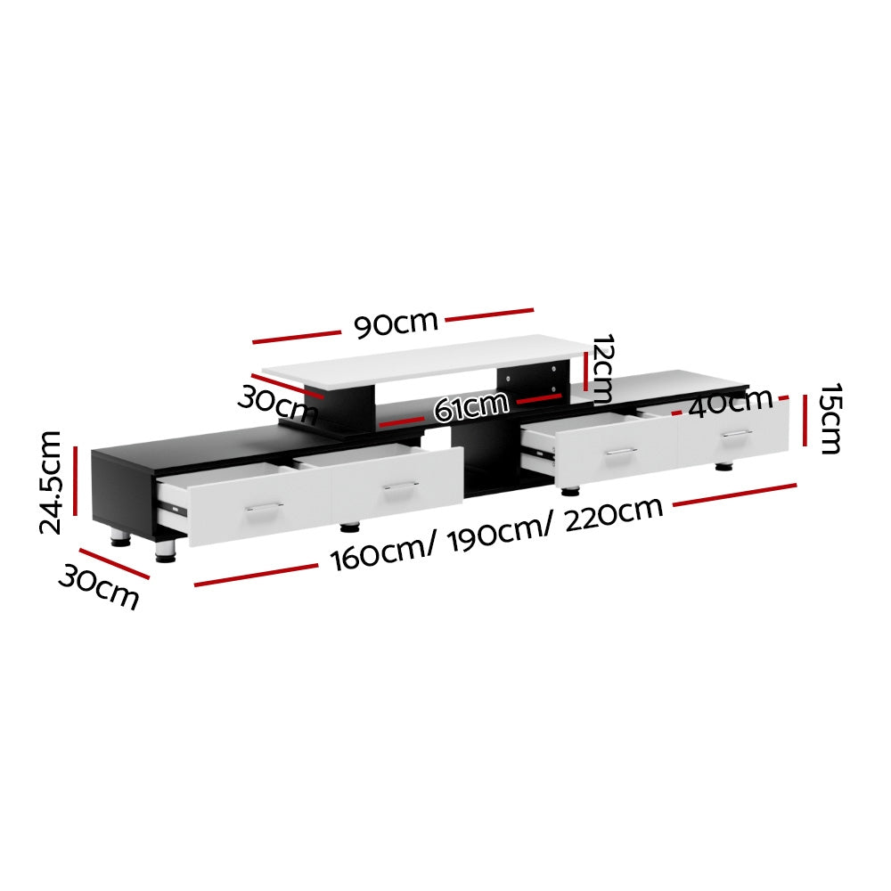 Kylie Black & White TV Cabinet Entertainment Unit Stand Wooden 160CM To 220CM