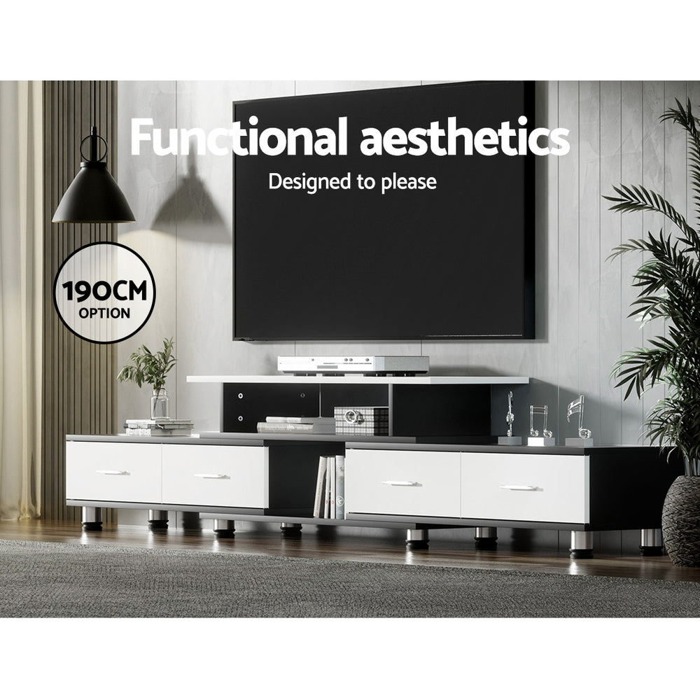 Kylie Black & White TV Cabinet Entertainment Unit Stand Wooden 160CM To 220CM