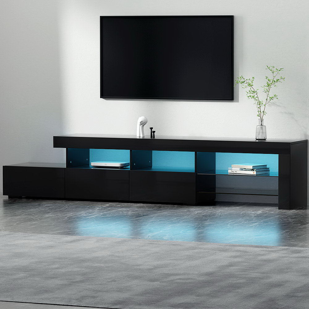 Black Caya Entertainment Unit TV Cabinet LED 215cm