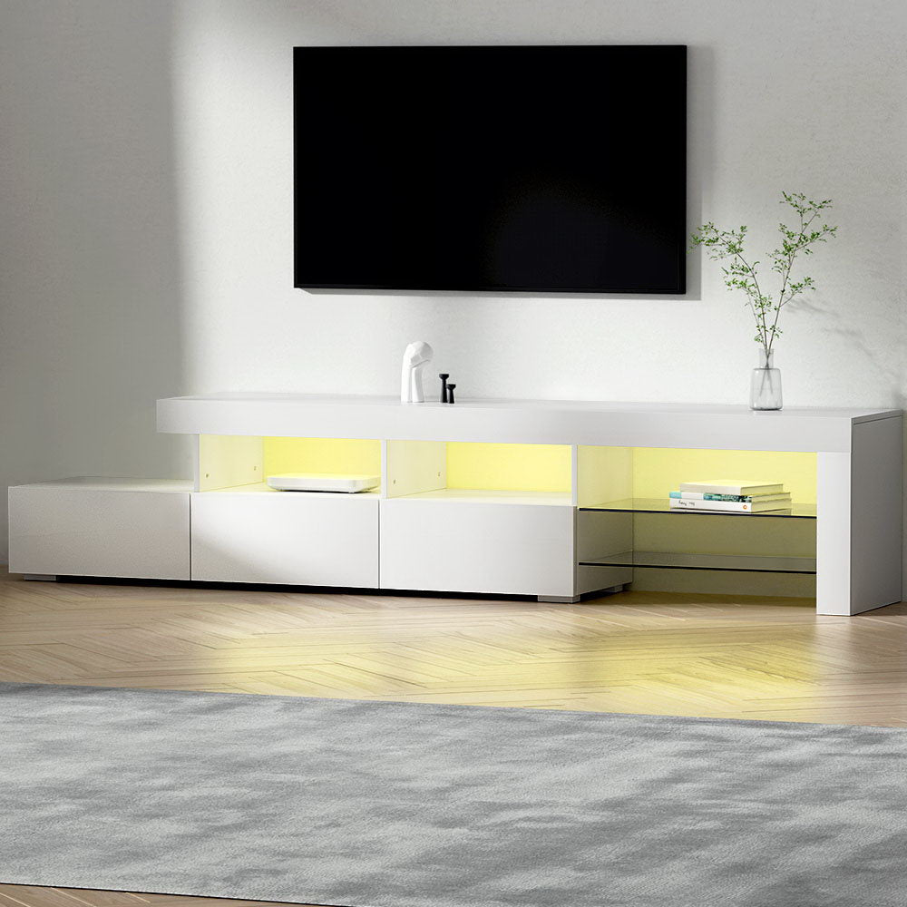 White Caya Entertainment Unit TV Cabinet LED 215cm