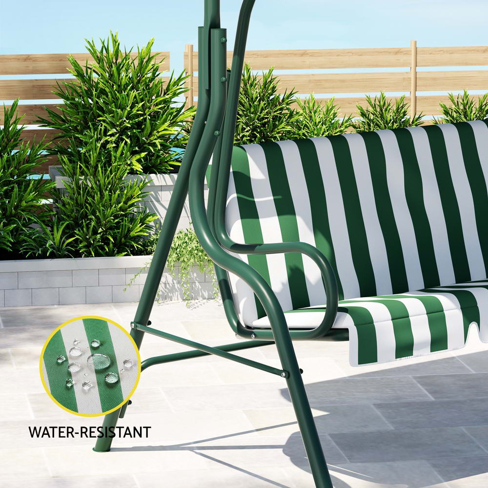 Camila White Green Outdoor Canopy Swing Chair