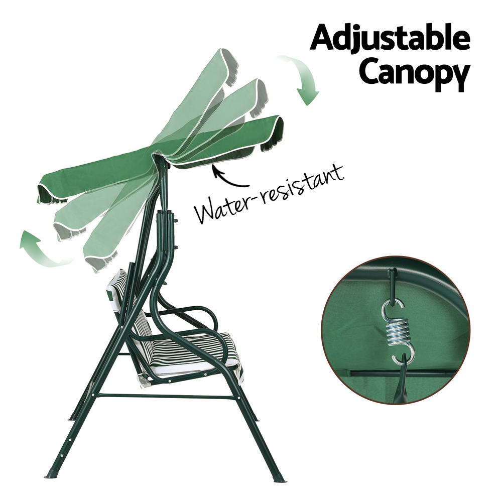 Camila White Green Outdoor Canopy Swing Chair