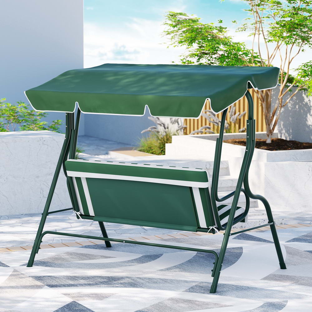 Camila White Green Outdoor Canopy Swing Chair