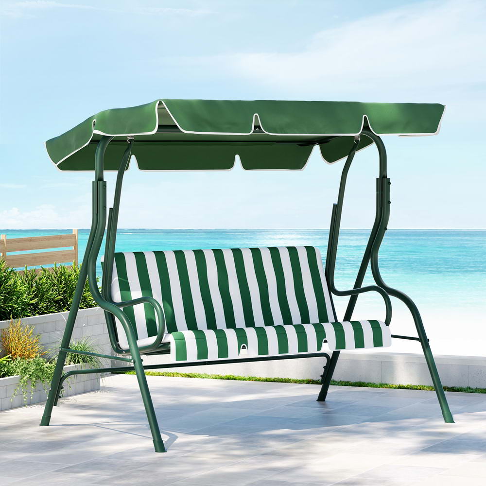 Camila White Green Outdoor Canopy Swing Chair