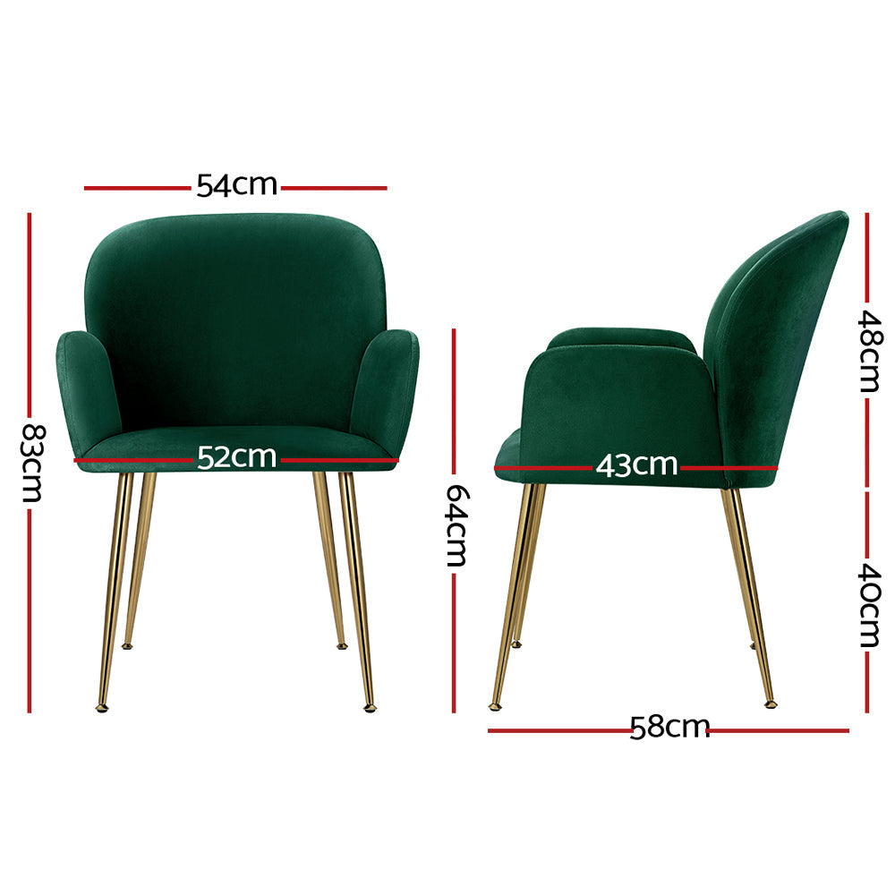 Natalia Velvet Dining Armchairs Set of 2 - Green