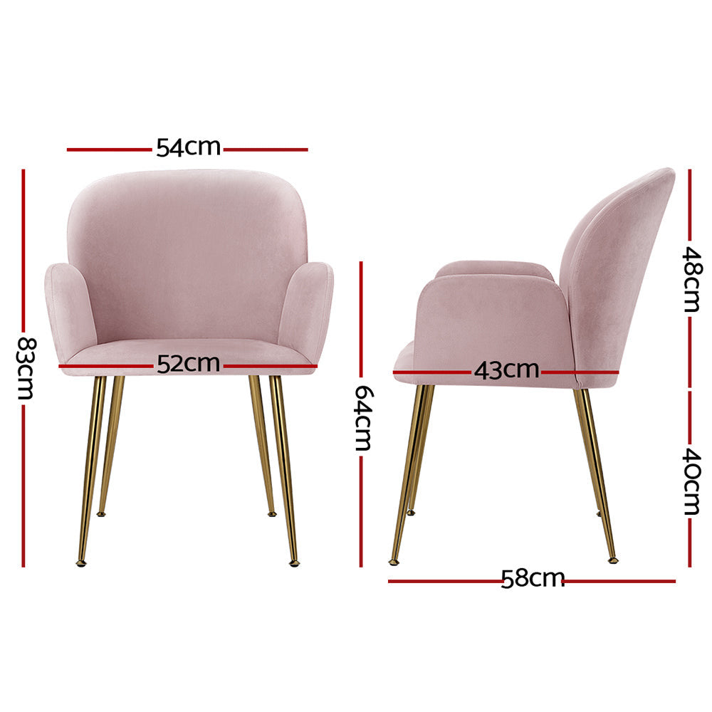 Natalia Velvet Dining Armchairs Set of 2 - Pink