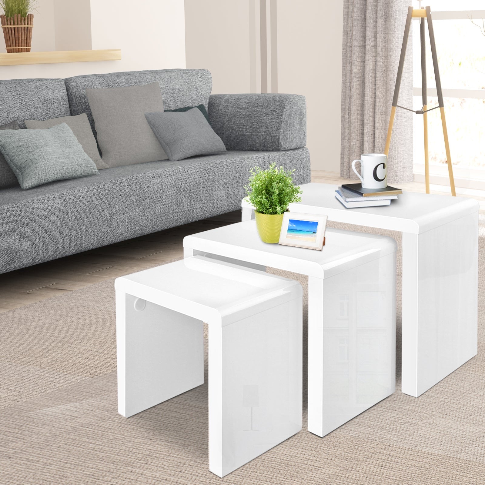 Lulu Glossy White Nesting Coffee Table - Set of 3