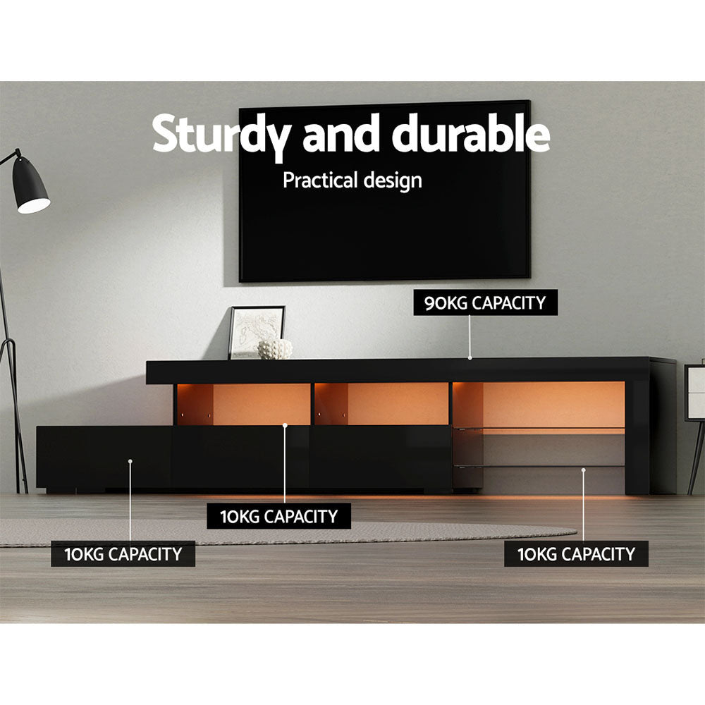 Black Caya Entertainment Unit TV Cabinet LED 215cm